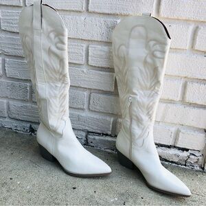 Society White Heeled Boots with Western Flair